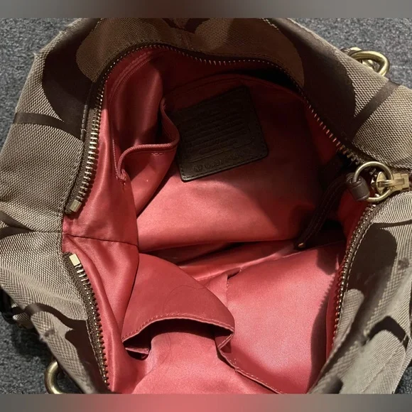 Coach 24CM Signature Khaki Brown Duffle Shoulder Bag Handbag F15067 Leather - Picture 13 of 16